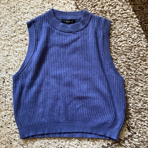 Dynamite Blue Crop Sweater Vest - Picture 1 of 11